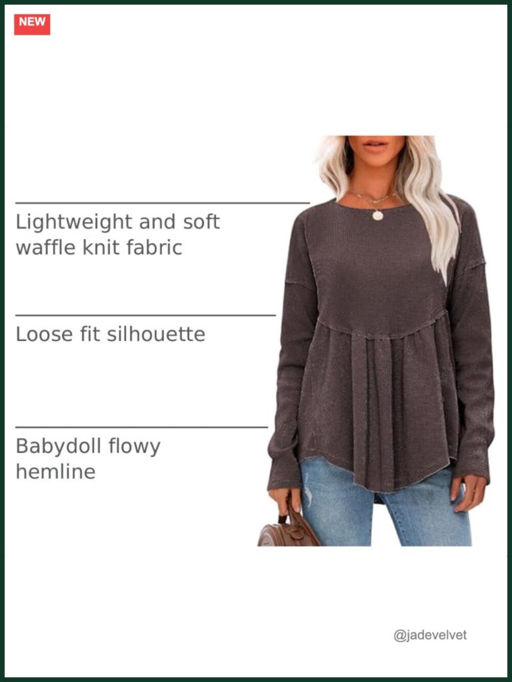 Womens Waffle Knit Long Sleeve Tunic Crewneck Loose Fit Babydoll Maternity Top - Picture 3 of 6